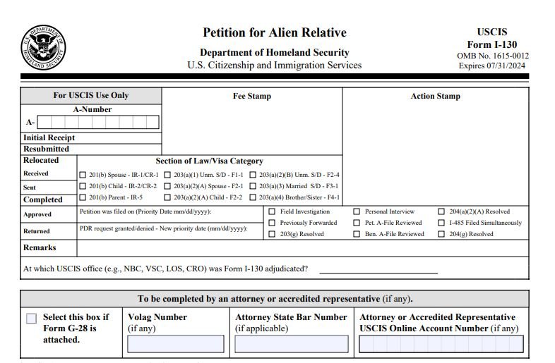 Form I-130, Petition for Alien Relative, for U.S. family-based immigration